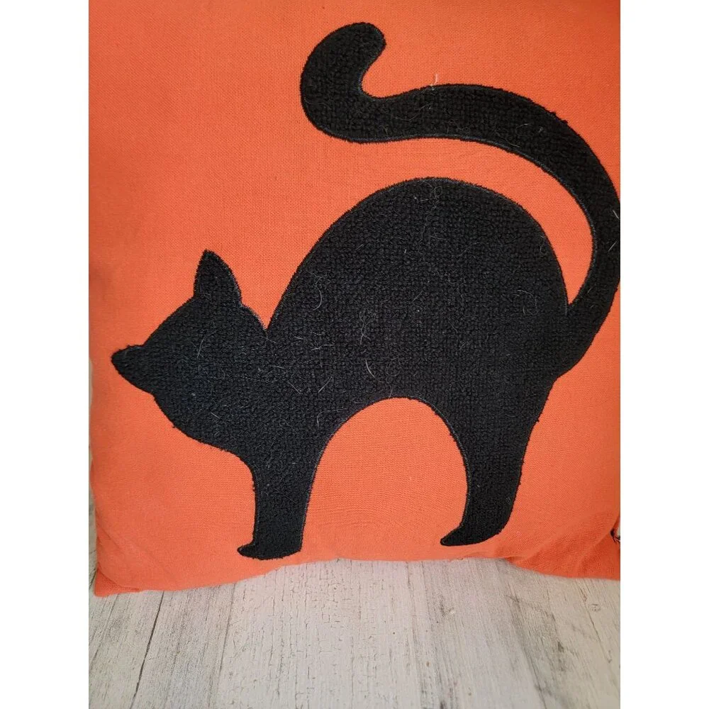 Halloween orange black cat pillow‎ home decor accessory